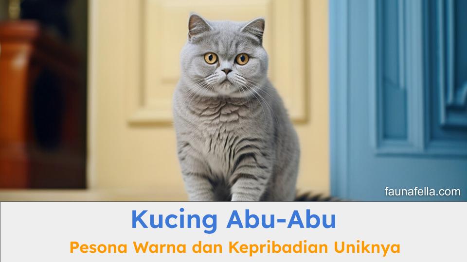 Kucing abu-abu yang tampak berdiri di depan pintu sambil menatap kelihatan menggemaskan